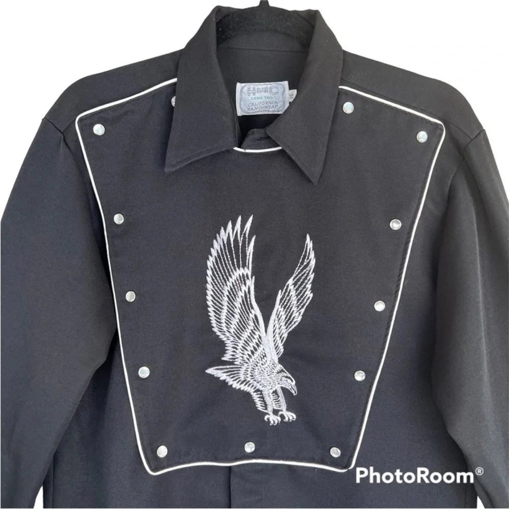 Vintage H Bar C California Ranchwear Embroidered Eagle Bib Front Western Shirt - Picture 2 of 11